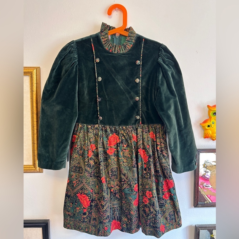 Vintage 80s 90s Yves Saint Laurent YSL Velvet Holiday Junior Girls Dress Size 7